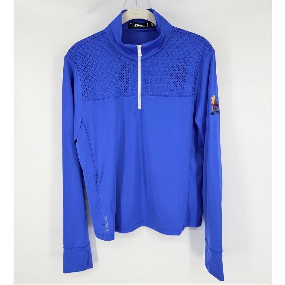 NWOT RLX Ralph Lauren Blue 1/4 Zip Eyelet Detail Bali Hai Embroidered Size Large